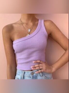 Urban Outfitters Asymmetrical Ribbed One-Shoulder Crop Tank - Lavender
